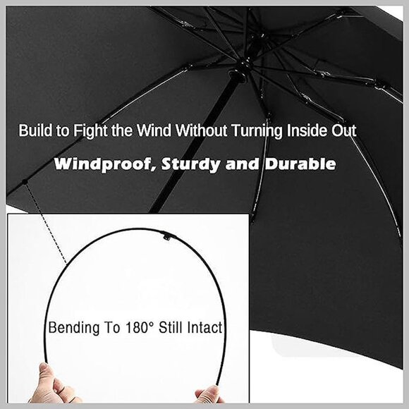 Compact Reverse Folding Umbrella Auto Windproof Travel Umbrella U2.1 Black - Picture 4 of 6